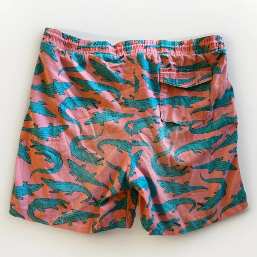 Club Room Mens Alligator Swim Trunks Large Pink Teal‎ Elastic Waist Pockets